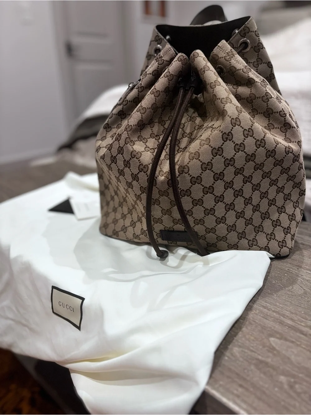 Gucci Beige/Brown GG Canvas Drawstring Duffel